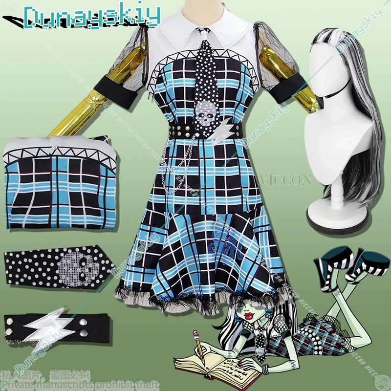 

Frankeee Stennn Косплей Аниме Костюм Горячие Девушки Темно-Милый Прохладный Синий Черный Череп Jirai Kei Мини Платье Лолиты Хэллоуин