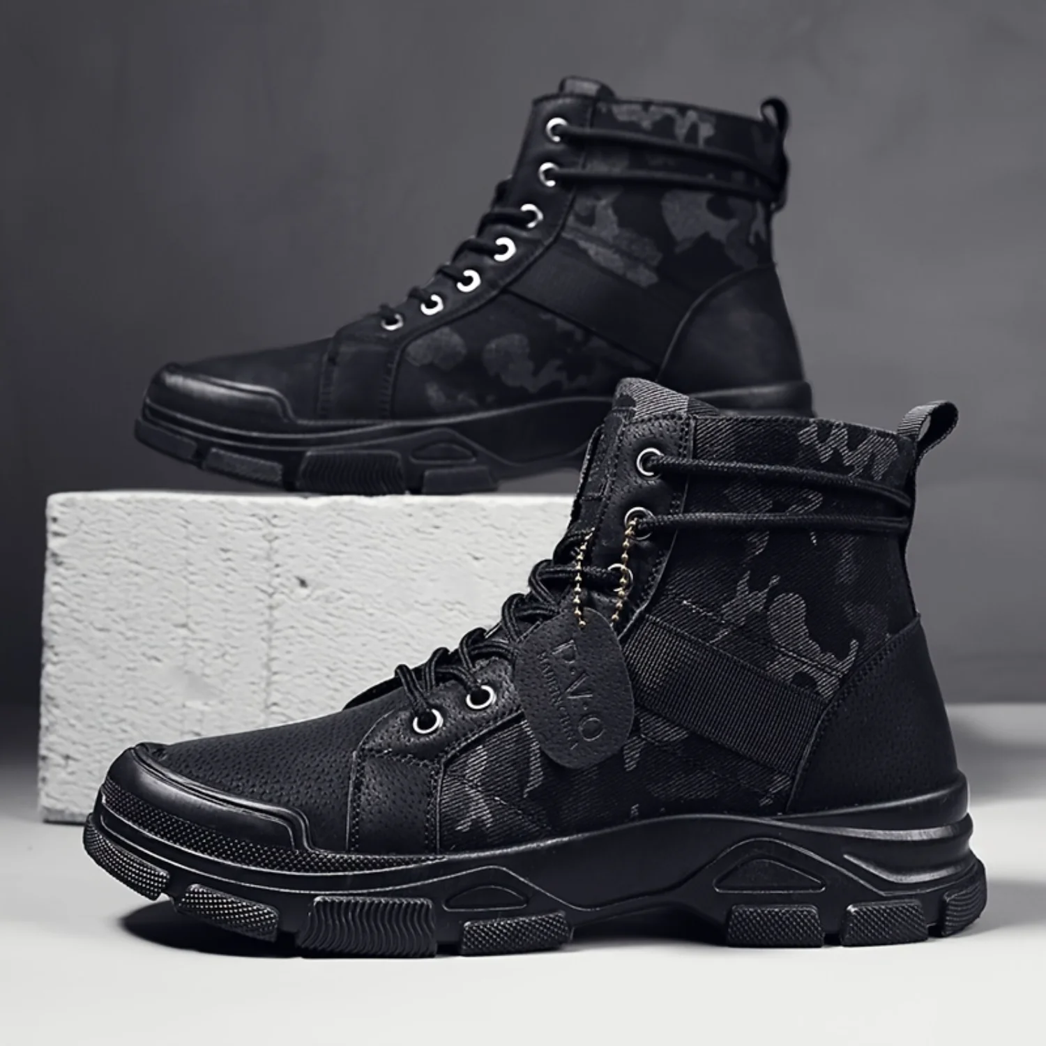 Camouflage Pattern Design Men's Trendy High Top Boots, Breathable Wear-resistant Anti-skid Lace-up Boots With Suede Uppers For O