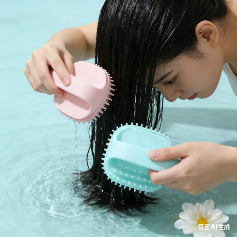 New Japanese-Style Silicone Shampoo Brush — Handheld Scalp Massage & Cleansing Comb, Wet & Dry Use for Home