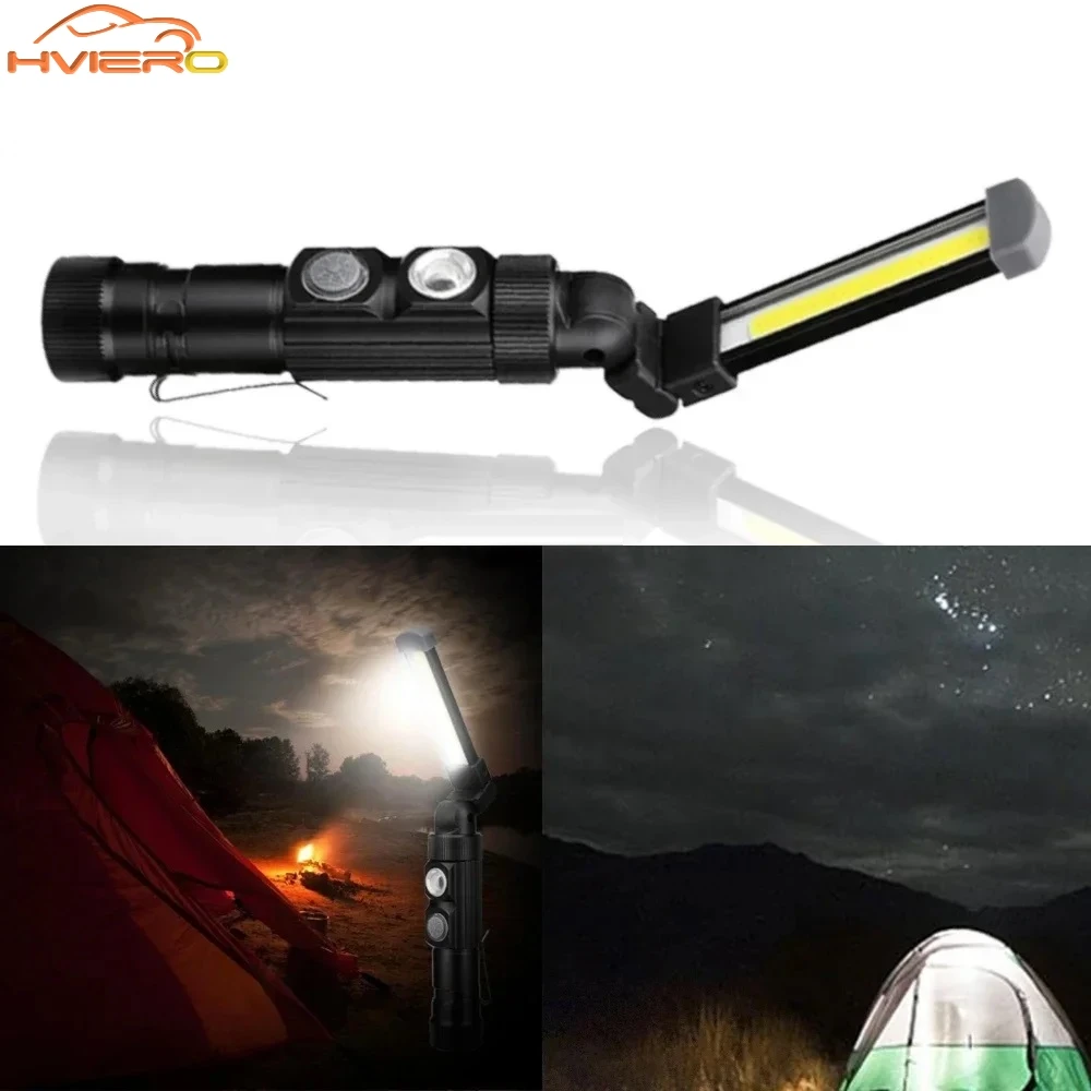 

Portable Folding Working Light USB Tape Clip Cob Stick Maintenance Hook 360° Magnetic Point Outdoor Camping Hunting Flashlight