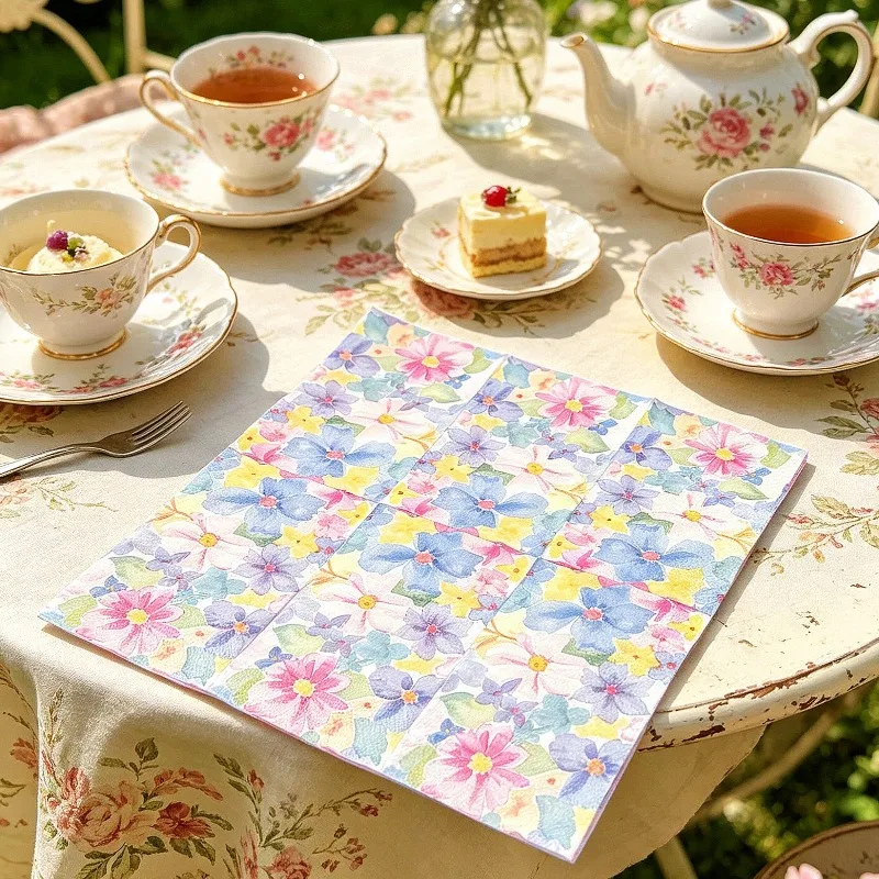 20Pcs 33x40cm 2-Ply Watercolor Floral Napkins Colorful Flower Party Spring Tea Party DIY Decoupage Paper