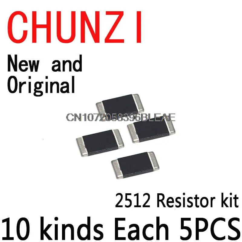 50PCS Alloy Resistance 2512 SMD Resistor Samples Kit 10 Kinds*5PCS=50PCS R001 R002 R005 R008 R010 R015 R020 R025 R050 R100