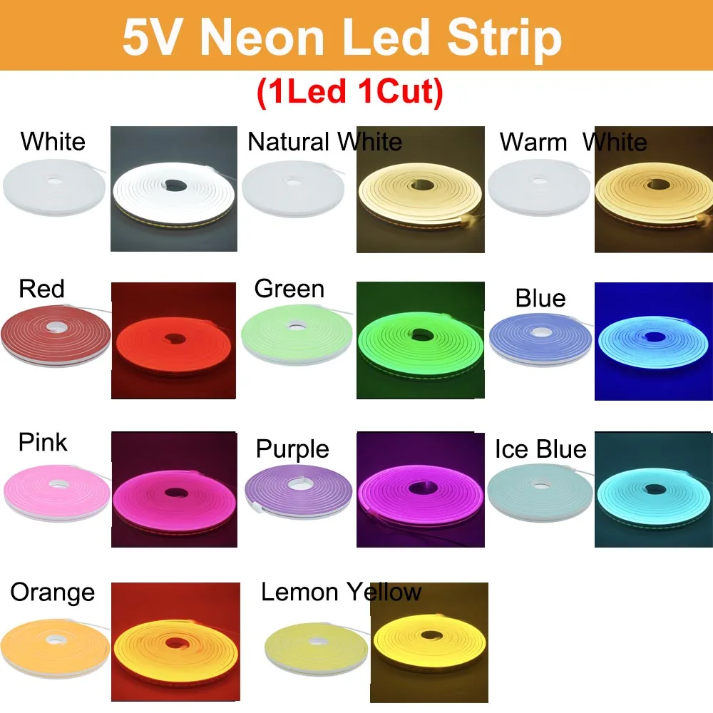 DC 5V Led Neon Strip Lights Flex Tape Waterproof SMD2835 120Leds  Rope Silicon Tube Bar 6mm Narrow DIY Sign Christmas Decoration