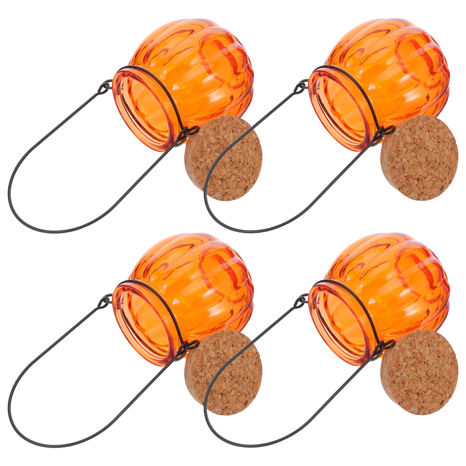 

4Pcs Clear Glass Pumpkin Candy Jar Cork Stopper Airtight Storage Container Decorative Halloween Candy Cookie Jar
