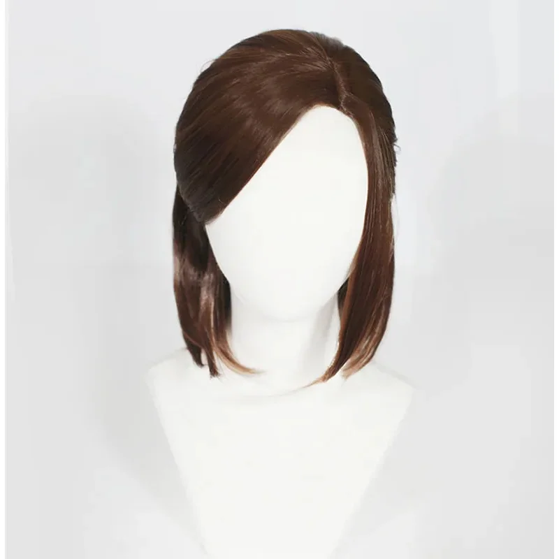 Game The Last of Us Ellie Cosplay Wig Brown Short Side Parting Styled Cosplay Wigs Heat Resistant Synthetic Hair   Wig Cap