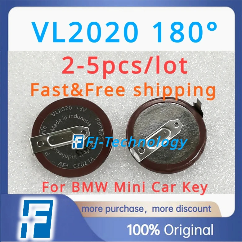 2-5pcs VL2020 180 degrees VL2020/HFN Rechargeable Battery Lithium Battery with Legs 180 Degrees BMW Mini Car Key free shipping