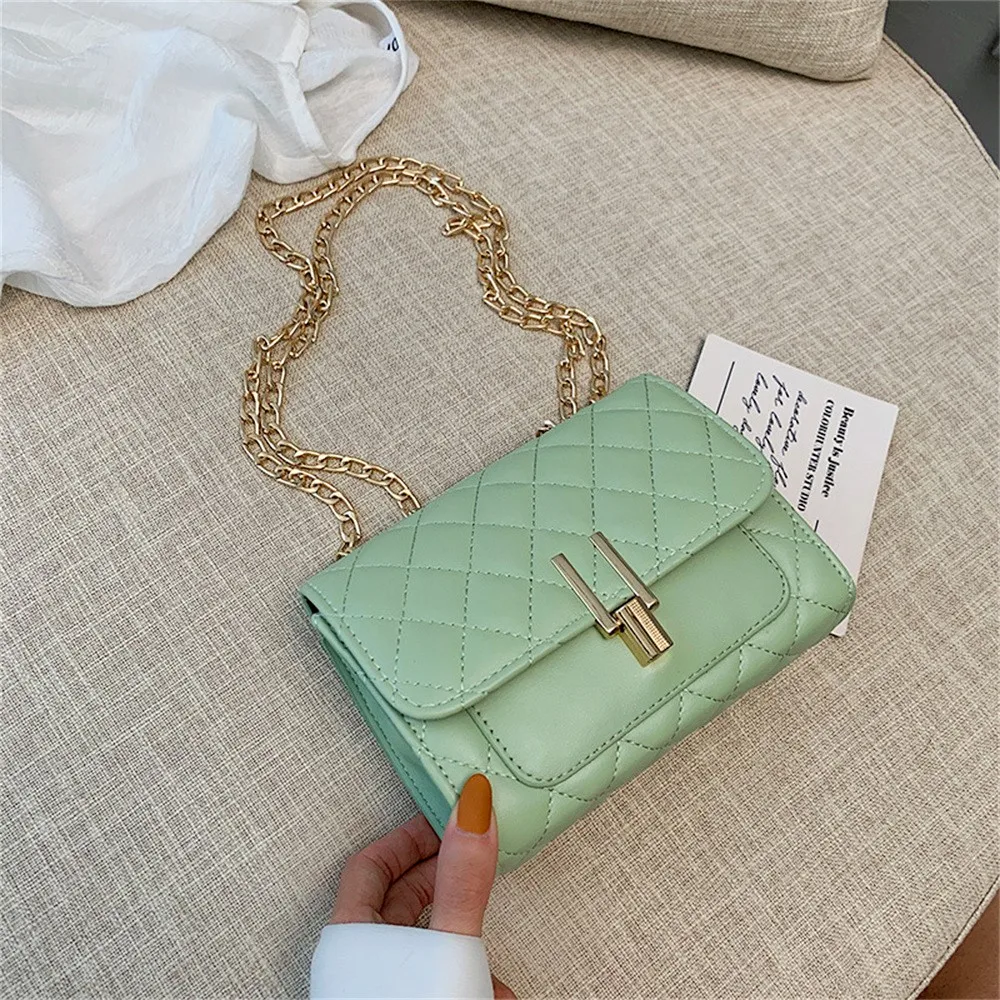 Fashion Versatile Women Shoulder Bag Korean Version Messenger Bag Texture Chain Rhomboid Pu Leather Handbag Crossbody Phone Bags