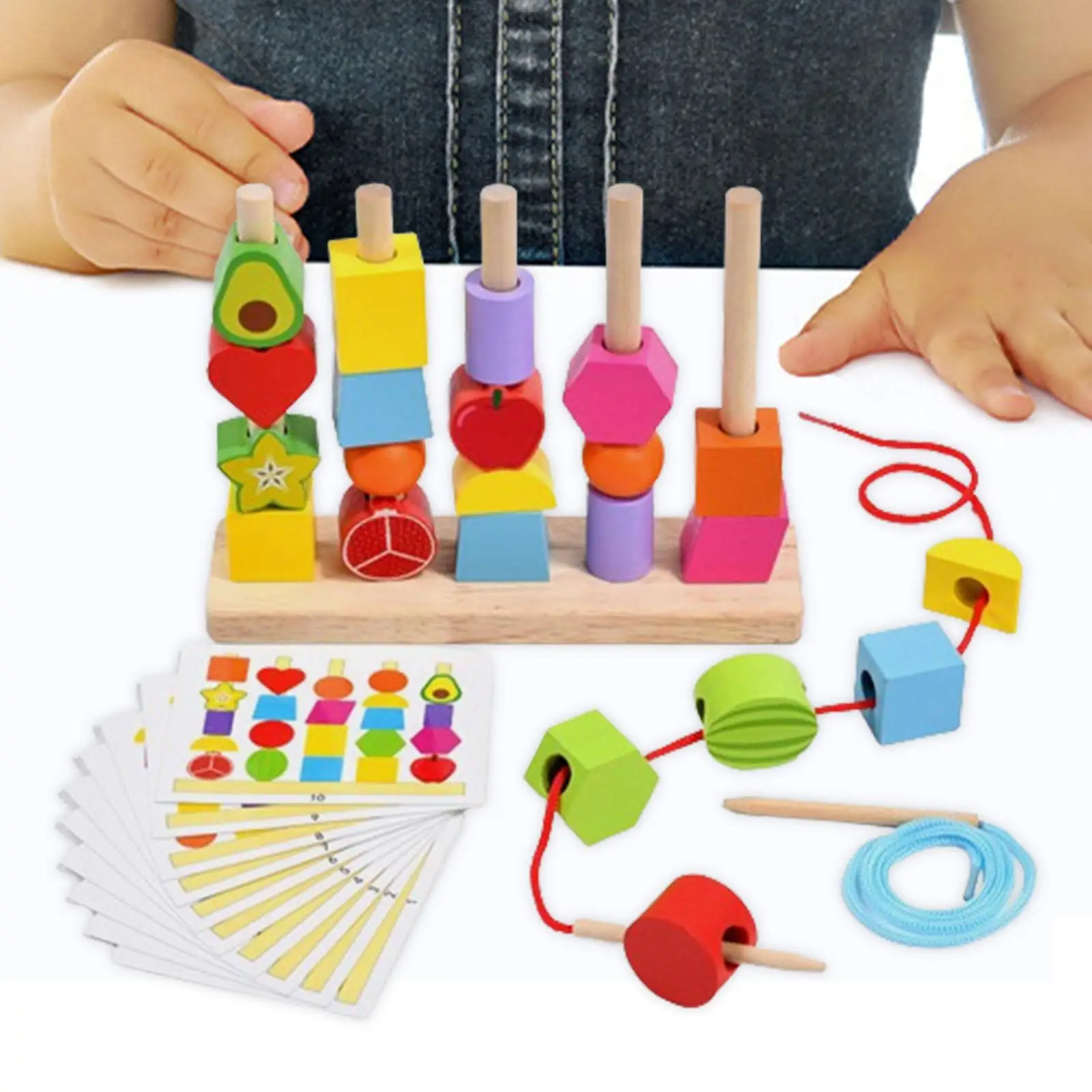 

Wooden Stacking Sequencing Toys Set Beaded Toy for Boys Girls Children Gift