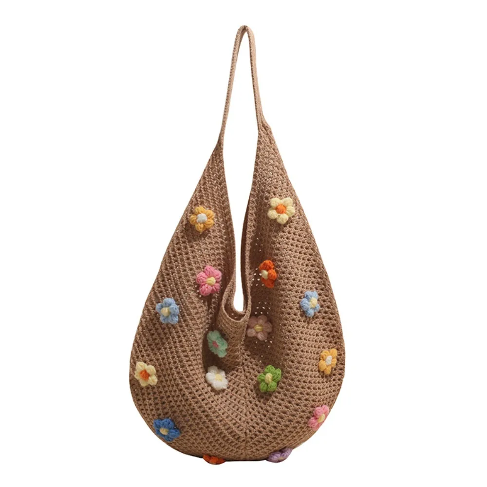 

Hollow Out Flower Thread Woven Bag Tote Bag Bohemian Style Beach Bag Beach Handbag Large Capacity Hollow Shoulder Bag Shopping