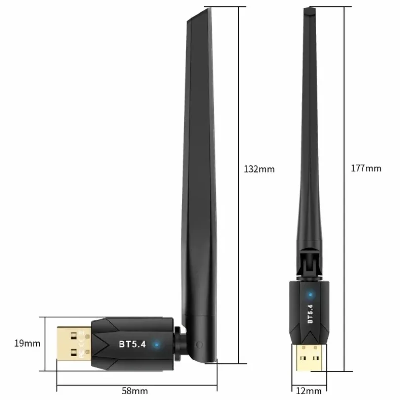 Bluetooth 5.4 USB Adapter Plug and Play 5dBi Antenna Long Range Wireless Receiver Transmitter for Laptop Headphone Mouse