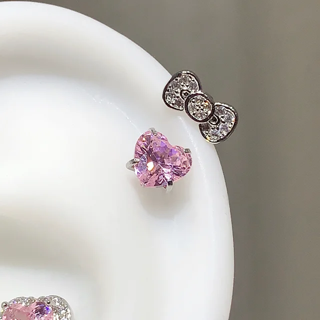 Cute Bowknot Love Heart 316L Stainless Steel Annular Ear Bone Nail Fashion Delicate Zircon Earring dla kobiet Y2K Punk Jewelry