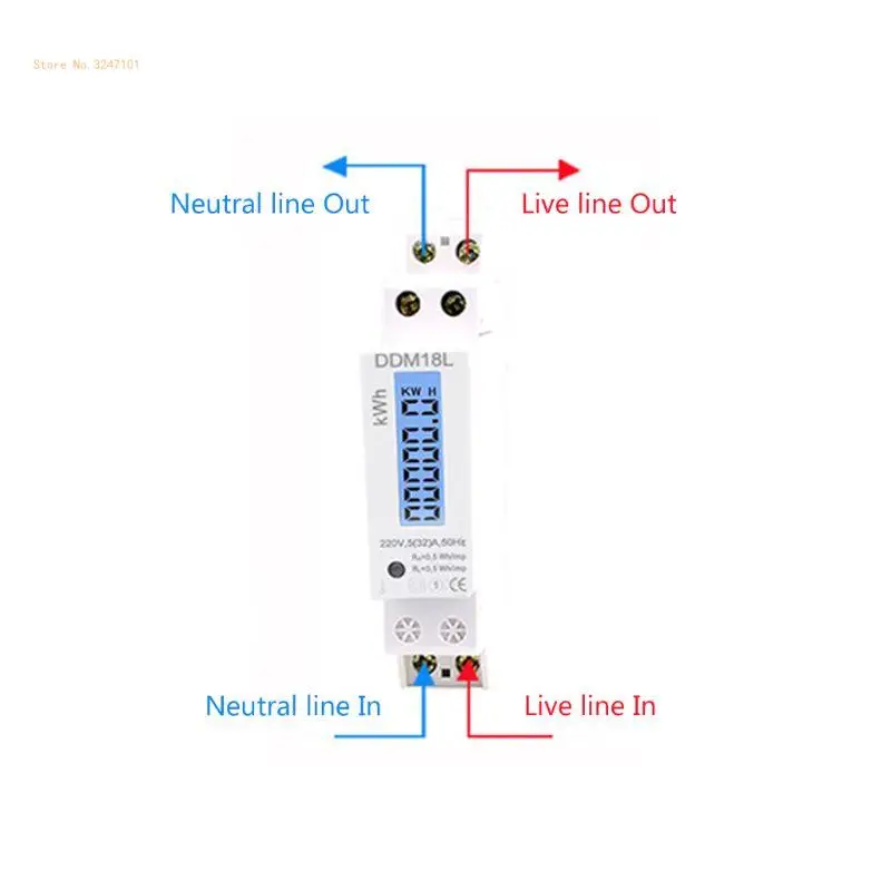 Electricity Meter LCD Digital Display Single Phase Din Electricity Power Consumption Energy Meter 5(32A) Dropship