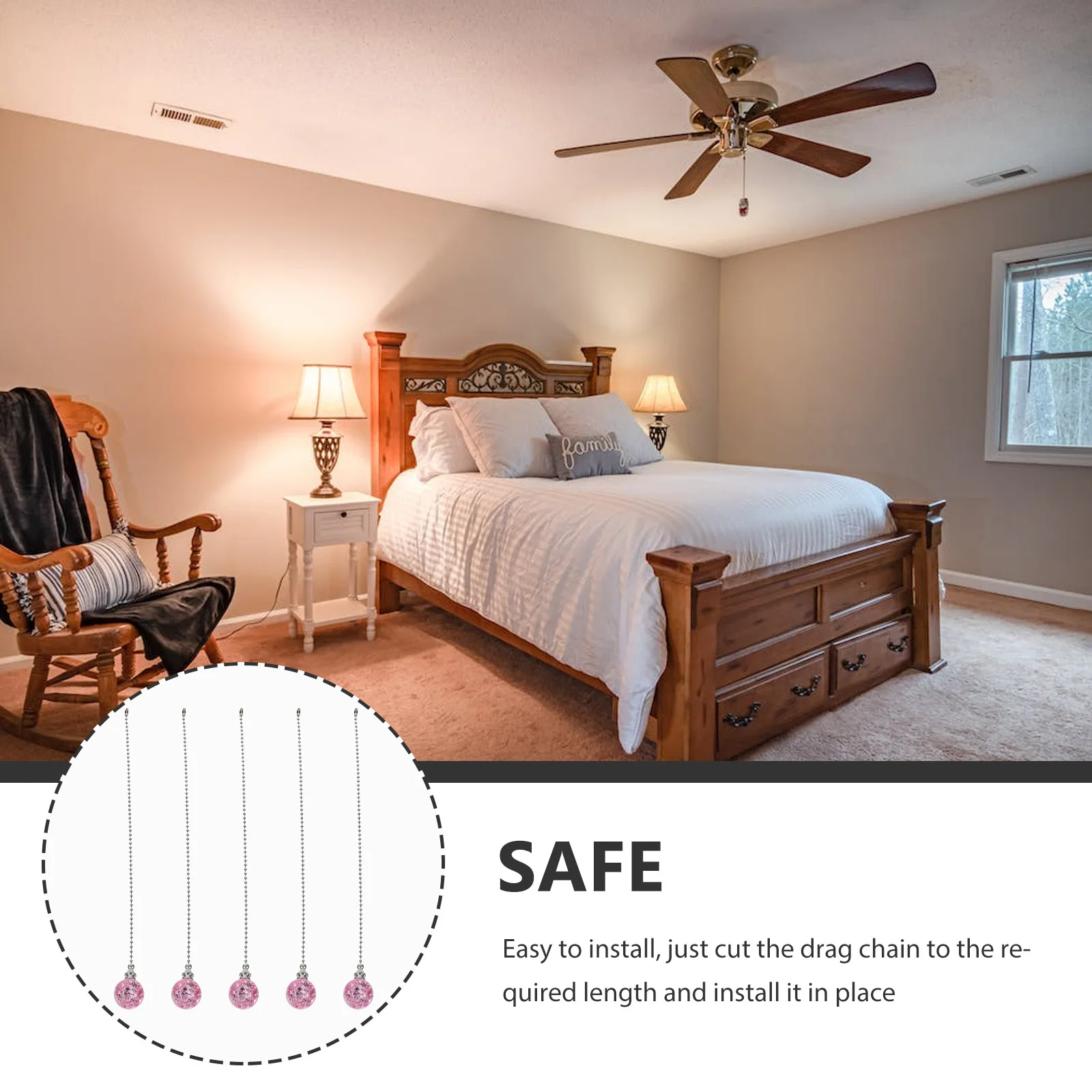 

5Pcs Ceiling Fan Pull Chain Crack Ball Extension for Lighting Fixtures Beaded Fan Pull Chain Decorative Extensions