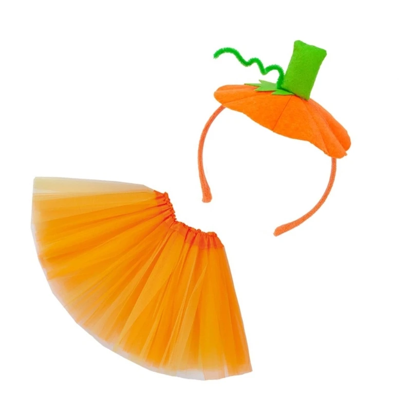 2 pezzi costume da zucca Halloween, fascia per capelli da zucca, gonna per festa compleanno per bambini, costume da