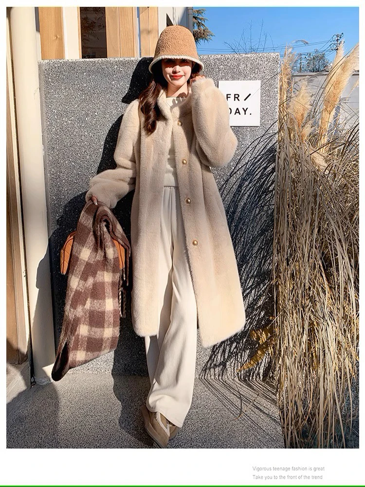 Cappotto integrato in pelliccia di visone peluche di pelliccia di coniglio lontra di alta qualità Cappotto caldo invernale da donna medio a lungo