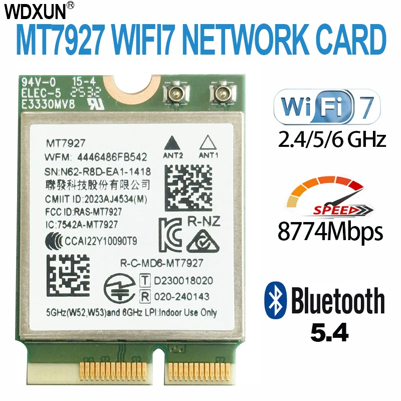 Karta sieciowa WiFi7 MT7927 8774M Tri-Band 2.4G/5G/6G Bezprzewodowa karta sieciowa WiFi Bluetooth 5.4 Gigabit Adapter WiFi7 — zdjęcie produktu 2