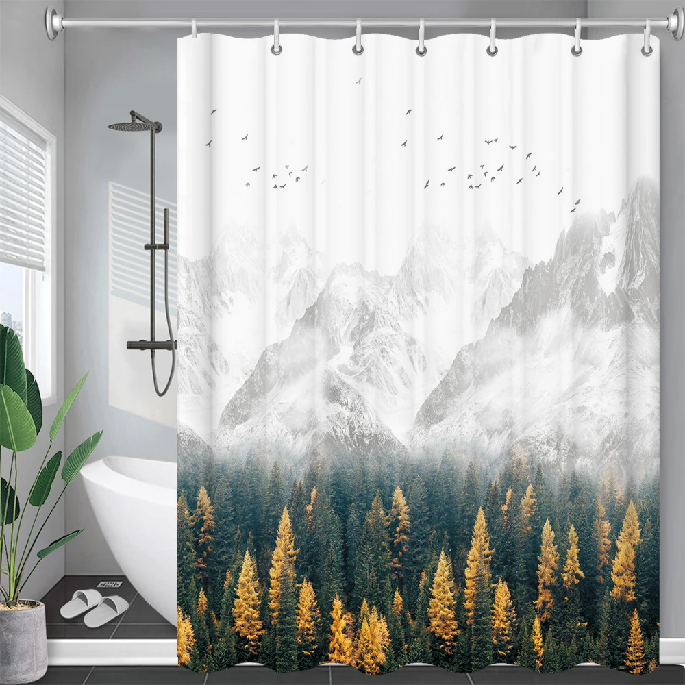 Waterproof Fabric Shower Curtains Tree leaves White Birch Bathroom Large 240X180 3D Print Decoration Shower Curtain Bath Screen