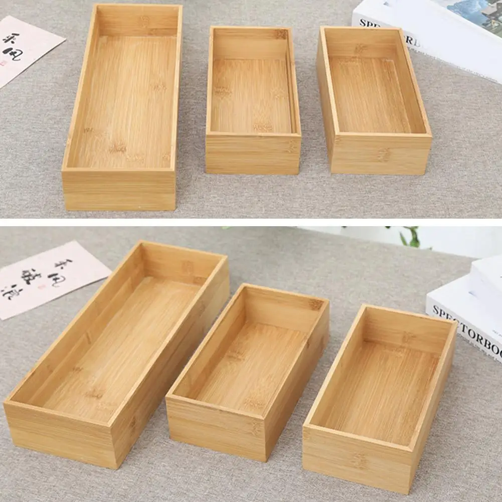 Uncovered Storage Wooden Box For Household Sundries Desktop Cosmetics Multifunctional Bamboo Storage Wooden Box S6M9