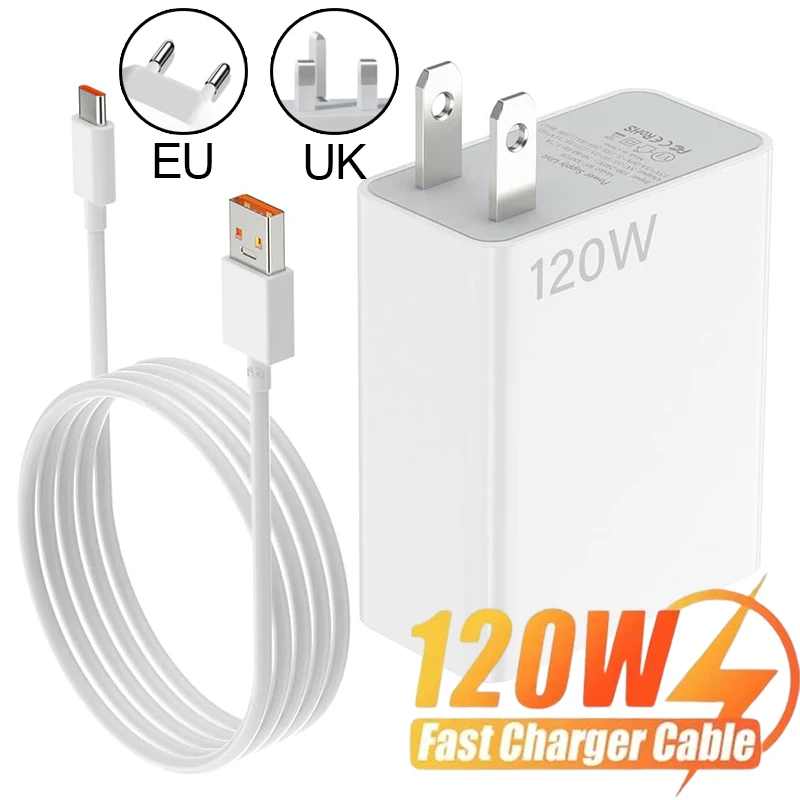 120W Fast Charger USB C Mobile Phone Adapter Fast Charging Data Cord For Xiaomi 14 13 Redmi Note 12T POCO Type-C Charger Cable