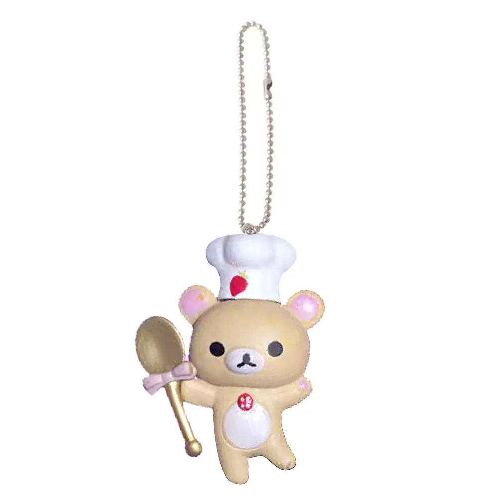 

Милый брелок-подвеска Rilakkuma Korilakkuma в виде клубничного шеф-повара из ПВХ для женской сумки, маленький мультяшный медвежонок на мини-цепочке