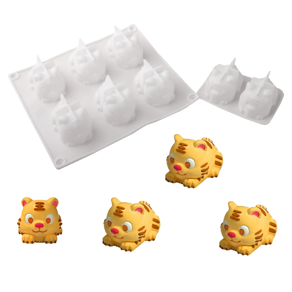 2 or 6 Cells Cute Tiger Design Frence Mousse Silicone Cake Mold Chocolate Moulds Dessert Baking Tools Kitchen Supplies Bakeware