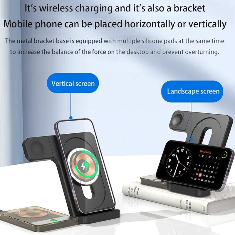 15W 5 in 1 Foldable Magnetic Wireless Charger Station for iPhone 15 14 13 Samsung Fold Apple Watch Fast Mag Safe Charging Stand