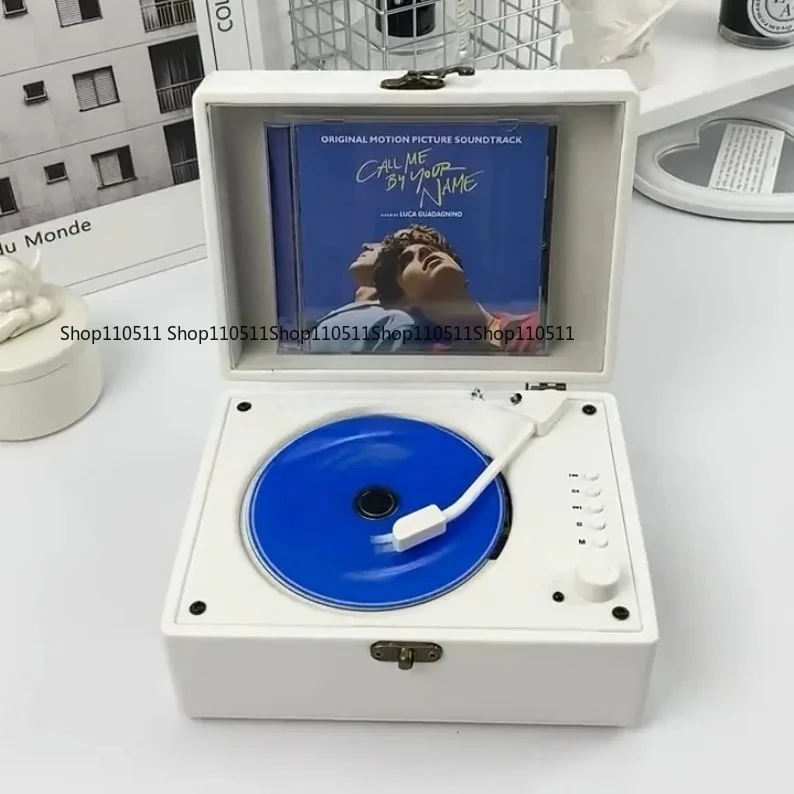 آلة تشغيل ألبوم الأقراص المضغوطة الرجعية، صوت بلوتوث، مكبر صوت متكامل، سجل قرصي، هدية عيد ميلاد #4
