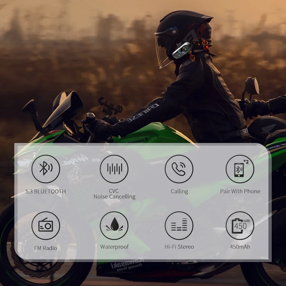 L1 Motorcycle Helmet Bluetooth Headset IP67 Waterproof BT V5.3 Automatically Answers Incoming Calls Music Player Noise Reduction