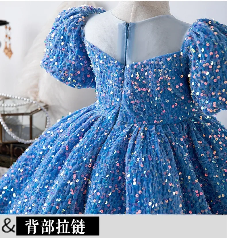 Christmas Day Girls Prom Dresses Elegant Luxury Sequins Tutu Spanish Princess Dresses Children Birthday New Year Gift 1-15Y