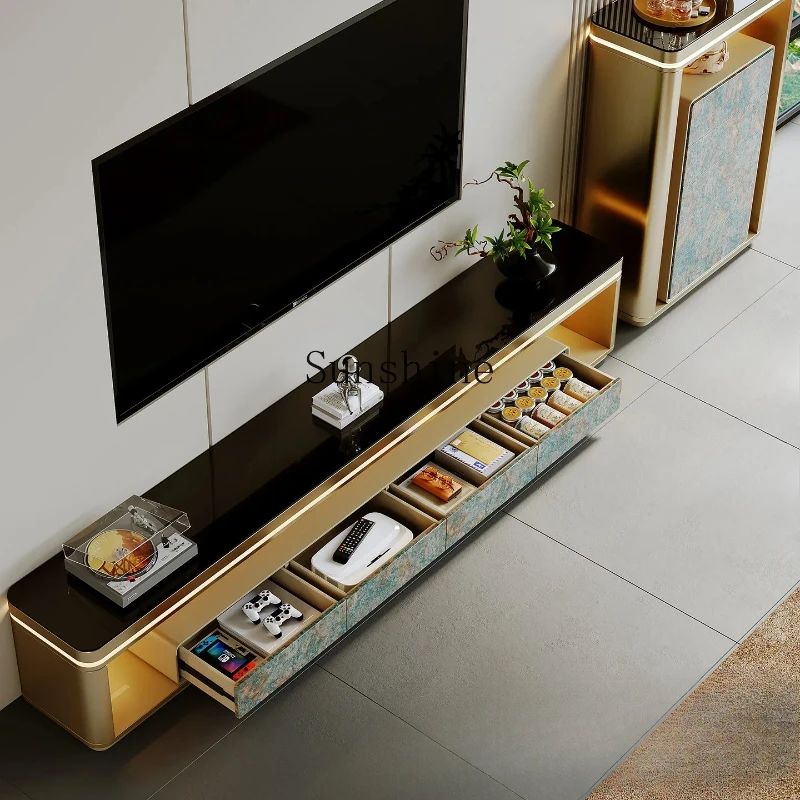 

Small apartment solid wood light luxury high-end sense floor cabinet with lamp