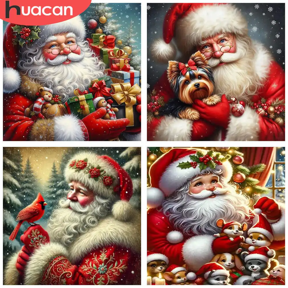 HUACAN 1 Stück Diamant Malerei Weihnachtsmann Geschenke Roter Weihnachtsbaum 5D DIY Diamant Stickerei Kits 3D Vollbohrer Mosaik Bild