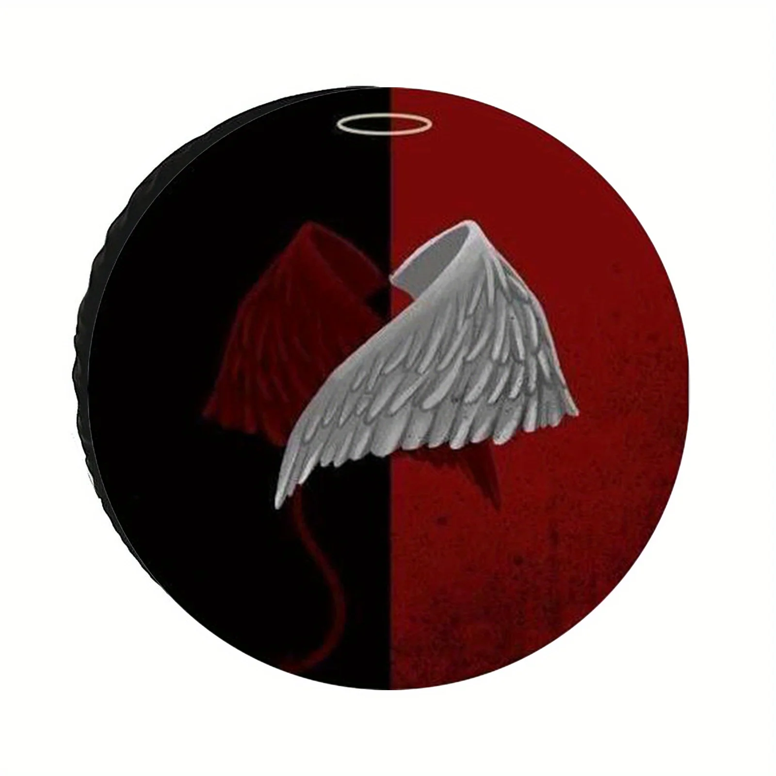 The Spare Tire Cover Of Good And Evil Wings, A Striking Contrast Of Black, White, And Red, Symbolizes Distinctiveness And Self-e
