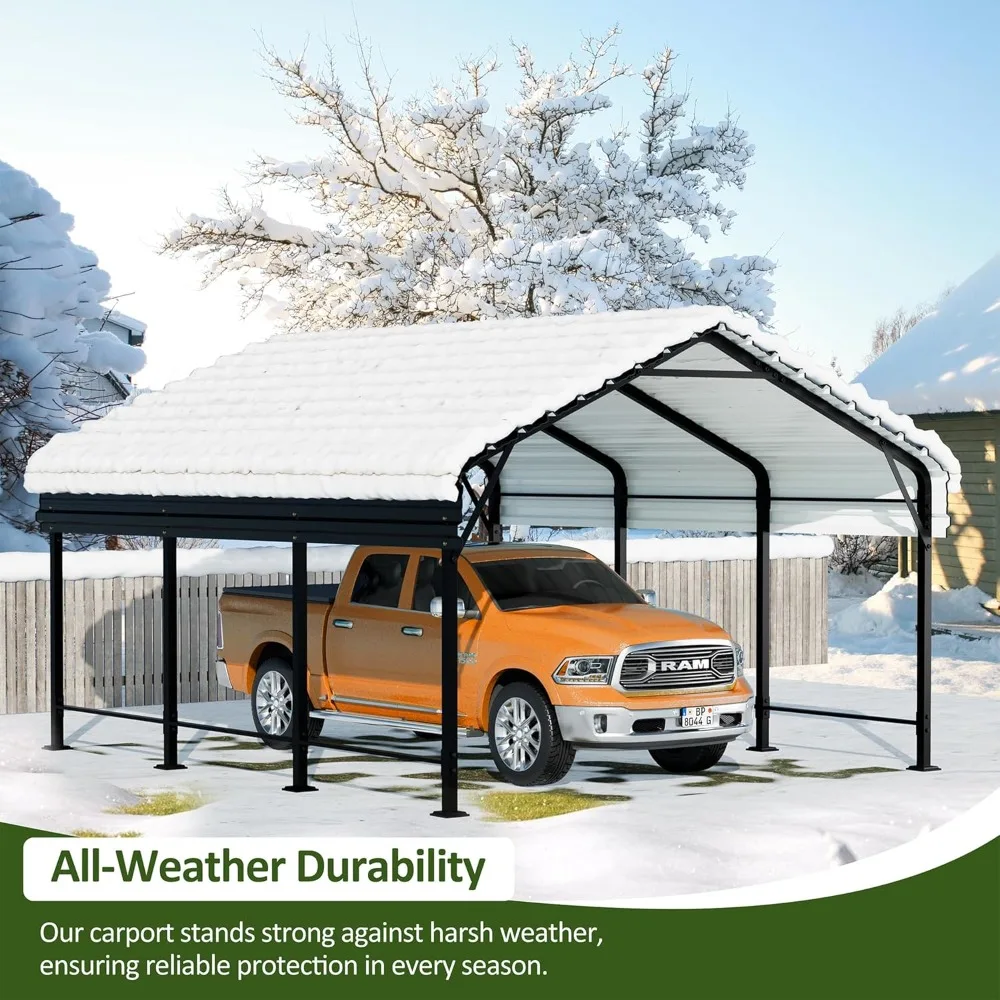 12X15 FT Carport, Heavy Duty Carport Canopy with Galvanized Steel Roof and Frame, for Pickup, Boat, Car. Extra Large Garage