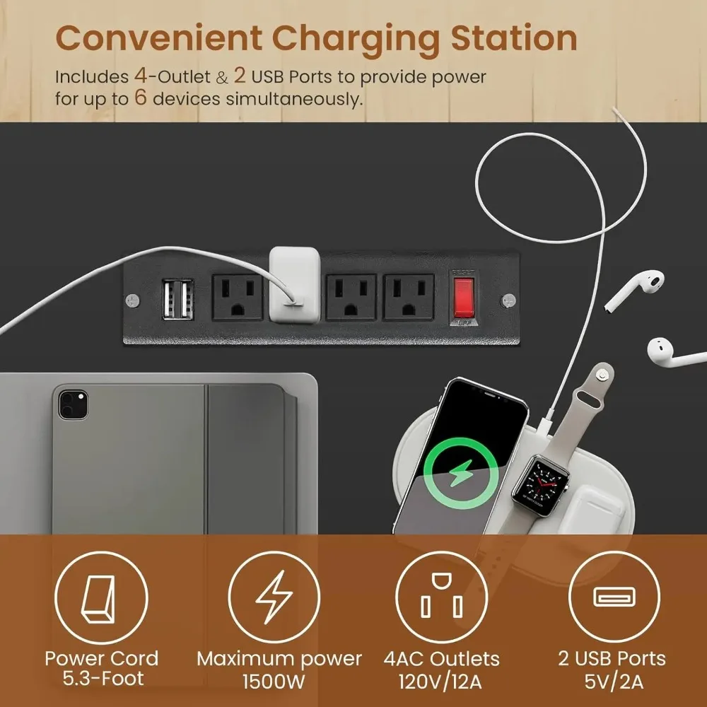 

59" Reversible Office Desk with Drawers, LED Lights & Power Outlet, Gaming & Home Computer Desk in Black