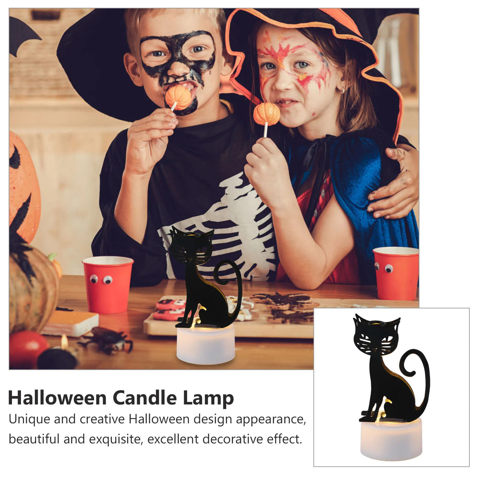 

2 шт. светодиодных ламп-фонариков в форме кошки без пламени для вечеринок, для использования в помещении и на улице, для украшения дома на Хэллоуин, чайные свечи