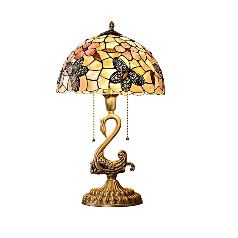 PLLY Modern Brass Swan Table Lamp LED European Luxury Shell Decor Retro Copper Desk Light for Home Living Room Bedroom