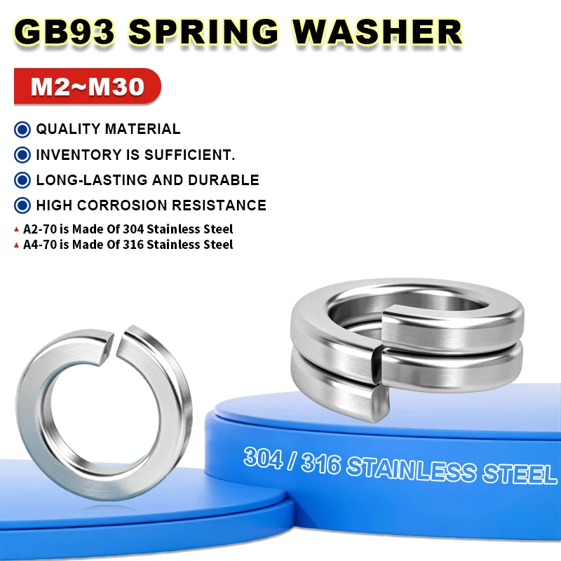 304 & 316 Stainless Steel GB93 Split Spring Lock Washer Elastic Gasket M2 M2.5 M3 M4 M5 M6 M8 M10 M12 M14 M16M18M20M22M24M27M30