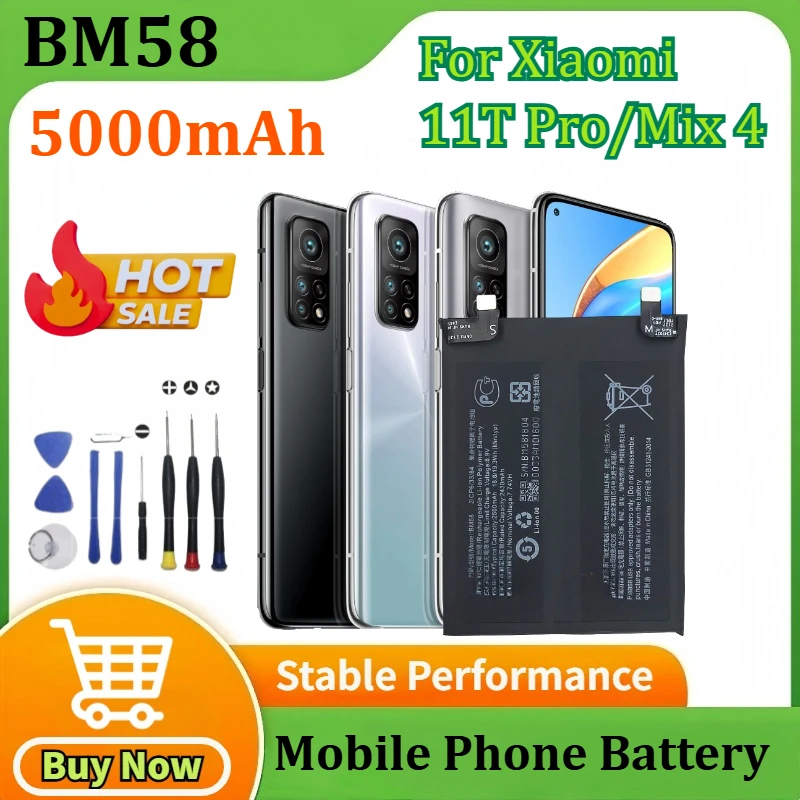 

Модернизированный аккумулятор BM58 7,74 В 5000 мАч для телефона Xiaomi 11T Pro 5G/Mix 4, сменные аккумуляторы премиум-качества для мобильных телефонов + инструменты