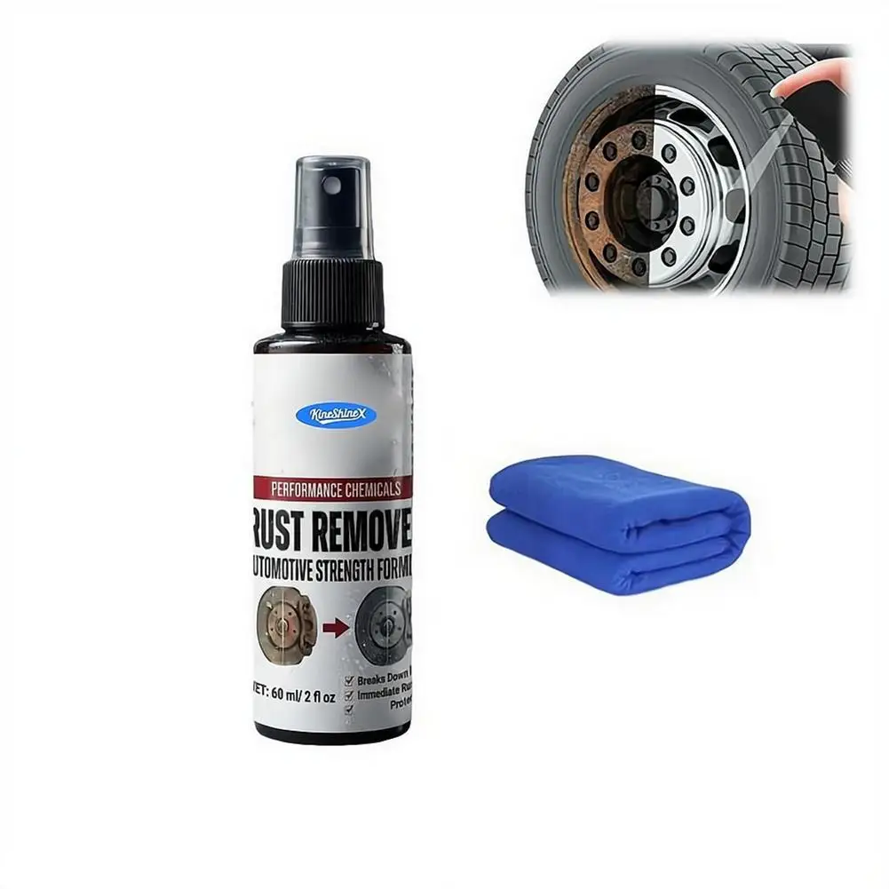 Powerful Car Rust Remover Spray Iron Dust Cleaning for Wheels & Metal Parts Auto Detail Rust Converter Kit with Sponge & Towel
