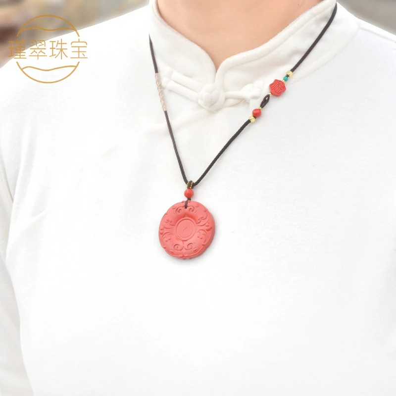 Antique Pendant High-Content Red Bagua Amulet Necklace Sweater Chain Jewelry Men and Women
