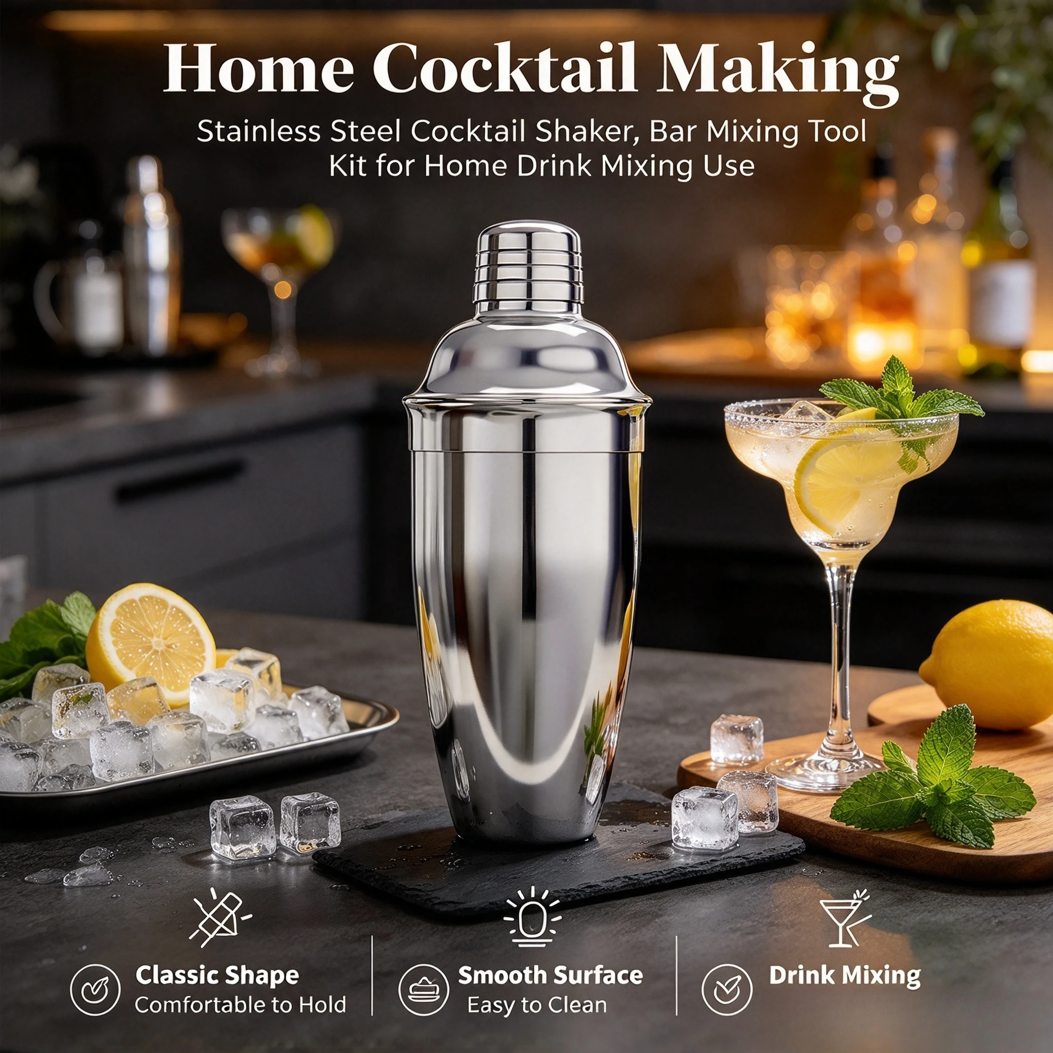 Stainless Steel Cocktail Shaker Set Bar Mixing Tool Kit Shake Cup for Home Club Bartender Cocktail Making Use