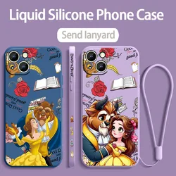 Beauty and the Beast Cute Cover For Apple iPhone 16 15 14 13 12 11 8 7 Pro mini Max Plus Liquid Left Rope Soft Phone Case