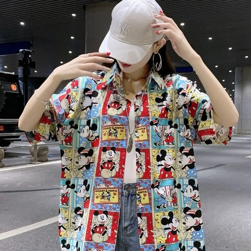 قميص ديزني اللطيف ميكي للفتيات الصيفي كاجوال متعدد الاستخدامات بتصميم مطبوع ثلاثي الأبعاد بأكمام قصيرة