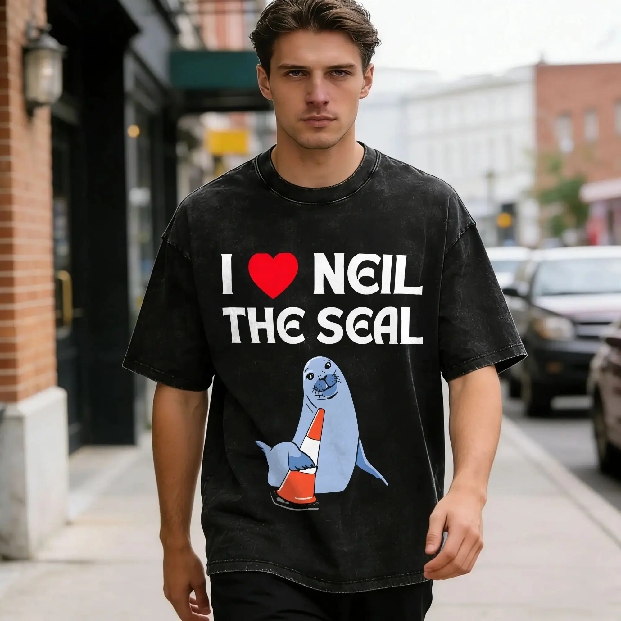 Neil the Seal  T-Shirt for Men  Fun Cotton Tees Crewneck Short Sleeve T Shirts Plus Size Clothes