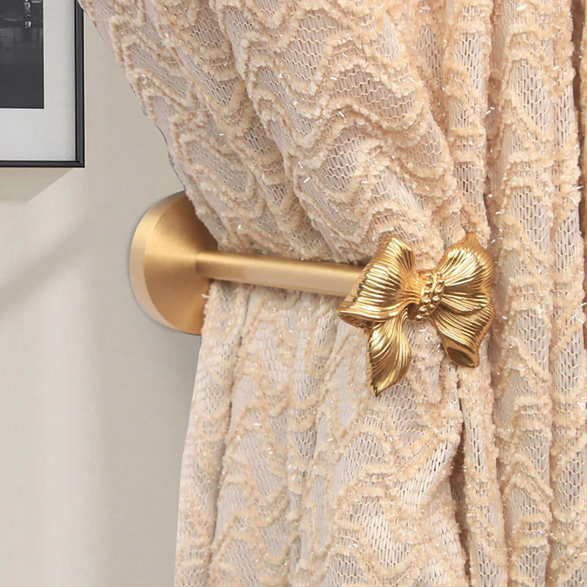 Vintage French Brass Wall Hook, Luxury Curtain Holdback, Drill-free or Drill Mount, Drapery Tie Back for Bedroom Living Room