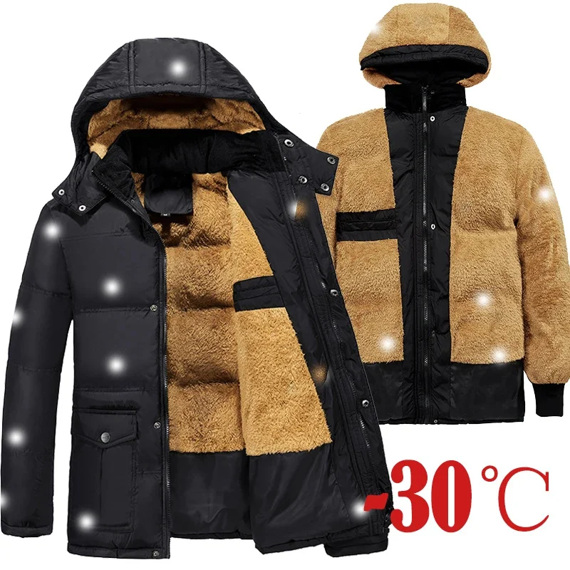 

Men's Large Pocket Snow Windproof Jacket Sport Coat 5XL Winter Thick Outdoor Parka Size Fur Warm