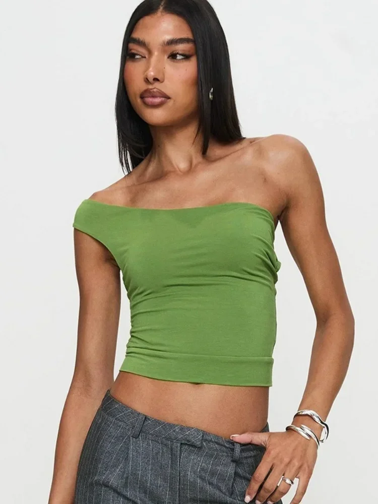 Tops cortos con cuello inclinado Para Mujer, sujetador sin tirantes, Bralette calado, Ropa Interior Sexy Para Mujer, corpiño sin mangas