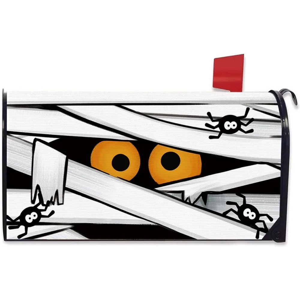 

Halloween Mummy Mailbox Cover Magnetic Standard Size 20.5" x 18", Spooky Eyes Spider Decorative Post Letter Box Wrap Decor, Funn