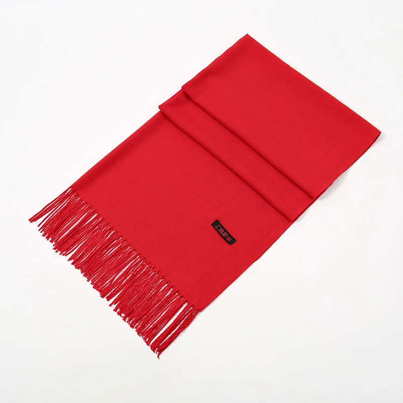 Plain Red Cashmere Scarf Winter Tassels Shawls Chinese Spring Festival Scarf Lady Soft Wraps Warmer Scarves Pashmina Scarf Cape