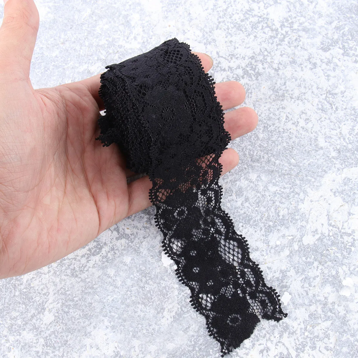 5 Yards Black Stretchable Chinlon Lace Ribbon with Floral Pattern 1.57 Inch Wide for DIY Craft Sewing Party Dress Hair